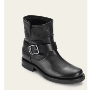 Frye Black Leather Harness Ankle Boots